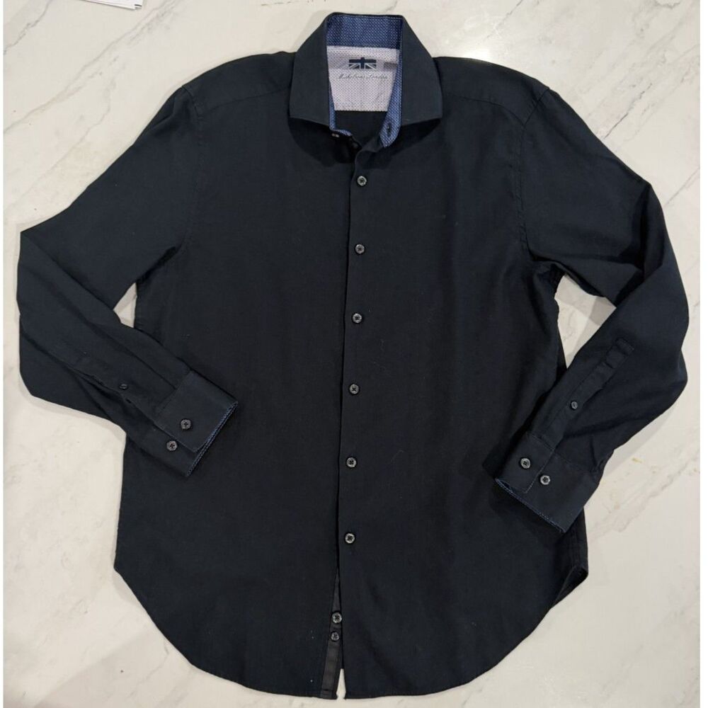Michelsons of London Men's Black Textures Button Down, 100% Cotton, M
